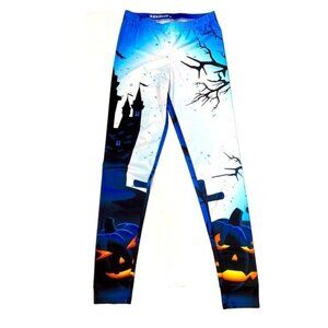 Halloween Leggings XL Spooky Castle Jack ‘o Lantern Scene Novelty Costume
